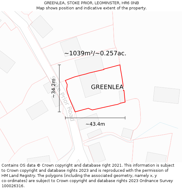 GREENLEA, STOKE PRIOR, LEOMINSTER, HR6 0NB: Plot and title map