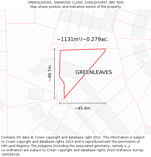 GREENLEAVES, OAKWOOD CLOSE, CHISLEHURST, BR7 5DD: Plot and title map