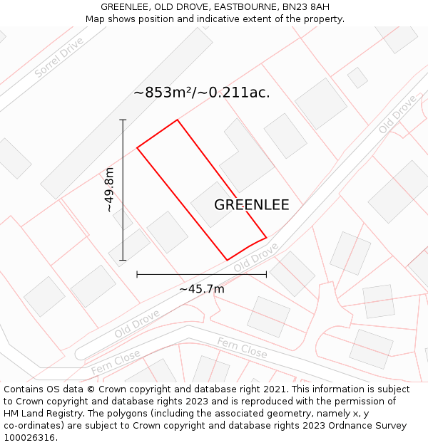GREENLEE, OLD DROVE, EASTBOURNE, BN23 8AH: Plot and title map