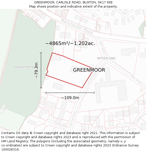 GREENMOOR, CARLISLE ROAD, BUXTON, SK17 6XE: Plot and title map