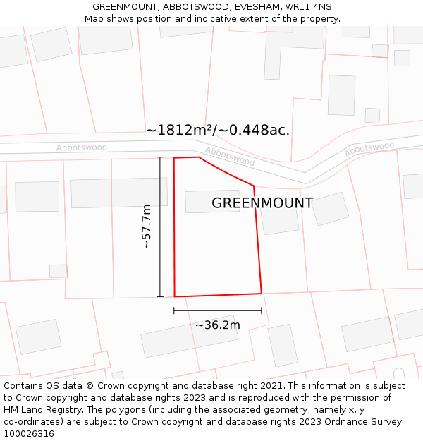 GREENMOUNT, ABBOTSWOOD, EVESHAM, WR11 4NS: Plot and title map