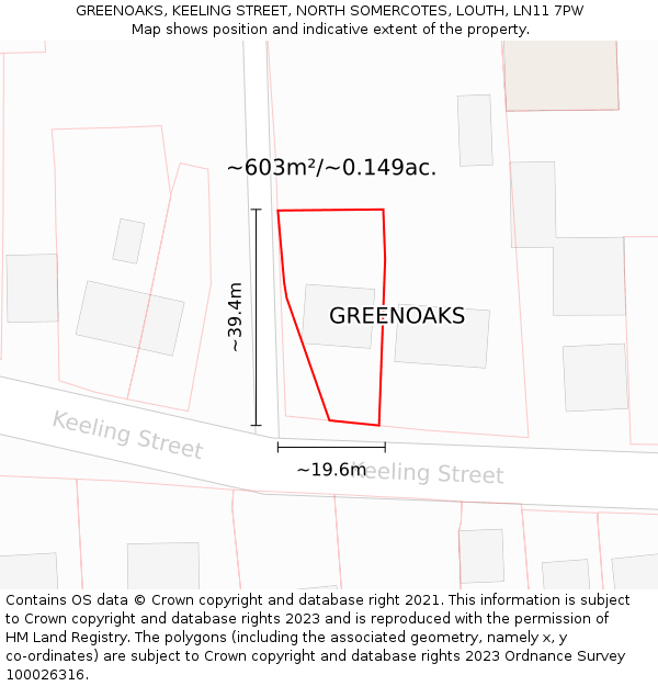 GREENOAKS, KEELING STREET, NORTH SOMERCOTES, LOUTH, LN11 7PW: Plot and title map