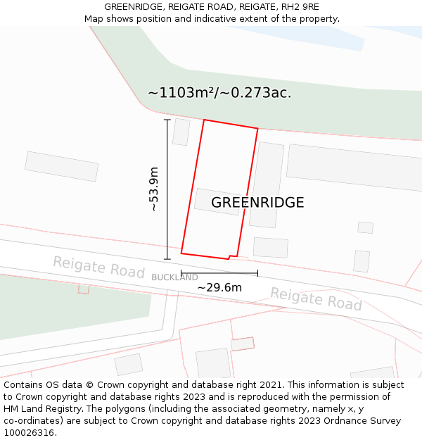 GREENRIDGE, REIGATE ROAD, REIGATE, RH2 9RE: Plot and title map
