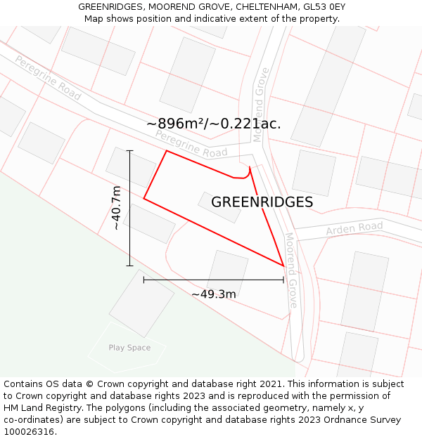 GREENRIDGES, MOOREND GROVE, CHELTENHAM, GL53 0EY: Plot and title map