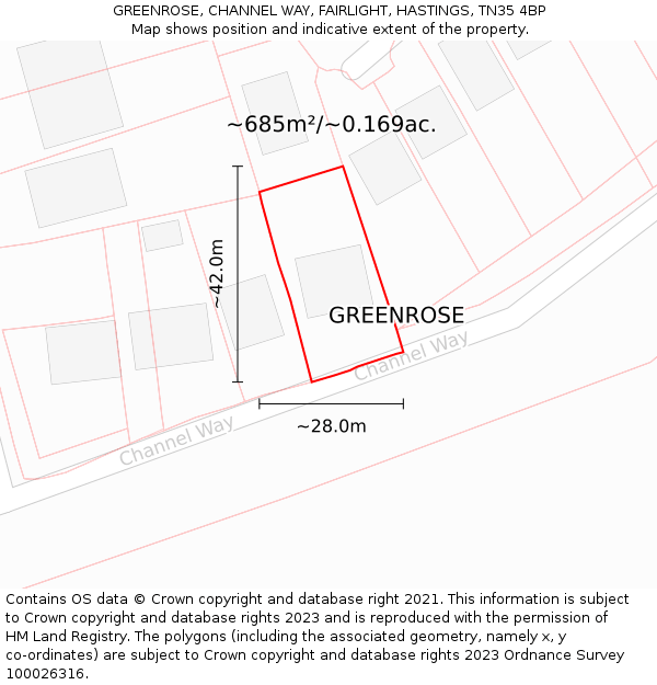 GREENROSE, CHANNEL WAY, FAIRLIGHT, HASTINGS, TN35 4BP: Plot and title map