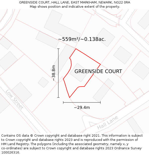 GREENSIDE COURT, HALL LANE, EAST MARKHAM, NEWARK, NG22 0RA: Plot and title map