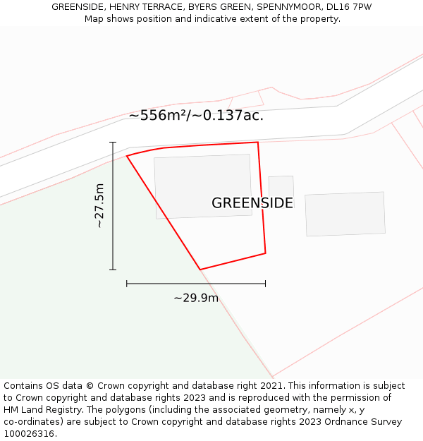 GREENSIDE, HENRY TERRACE, BYERS GREEN, SPENNYMOOR, DL16 7PW: Plot and title map