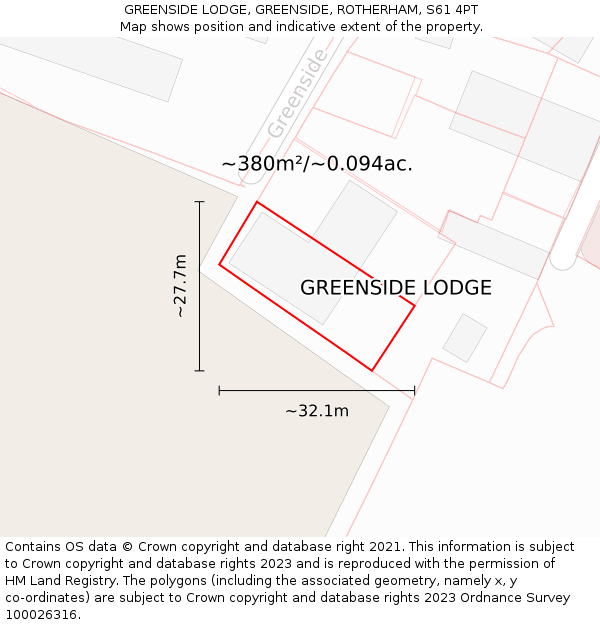 GREENSIDE LODGE, GREENSIDE, ROTHERHAM, S61 4PT: Plot and title map
