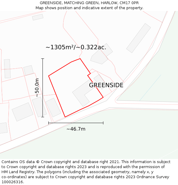 GREENSIDE, MATCHING GREEN, HARLOW, CM17 0PR: Plot and title map