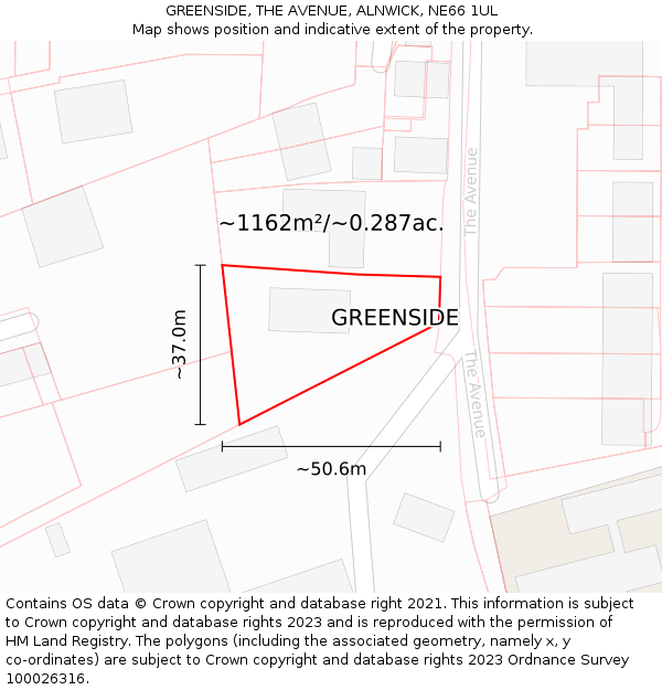 GREENSIDE, THE AVENUE, ALNWICK, NE66 1UL: Plot and title map