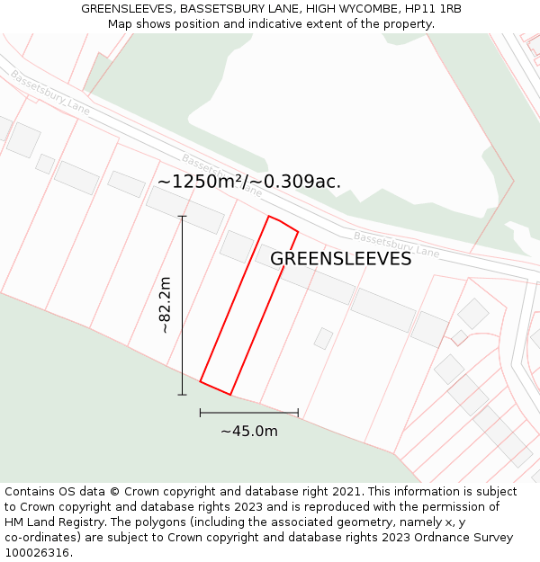 GREENSLEEVES, BASSETSBURY LANE, HIGH WYCOMBE, HP11 1RB: Plot and title map