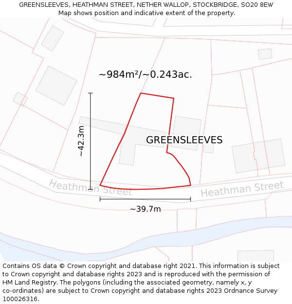 GREENSLEEVES, HEATHMAN STREET, NETHER WALLOP, STOCKBRIDGE, SO20 8EW: Plot and title map