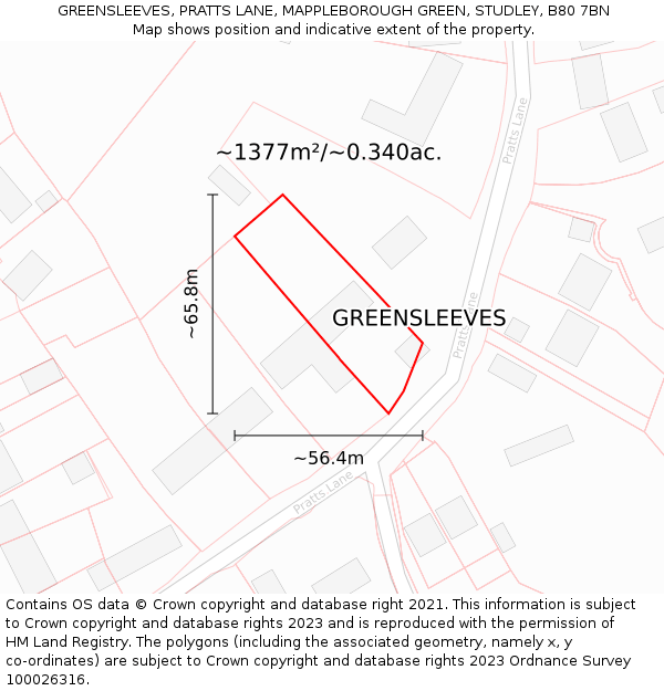 GREENSLEEVES, PRATTS LANE, MAPPLEBOROUGH GREEN, STUDLEY, B80 7BN: Plot and title map