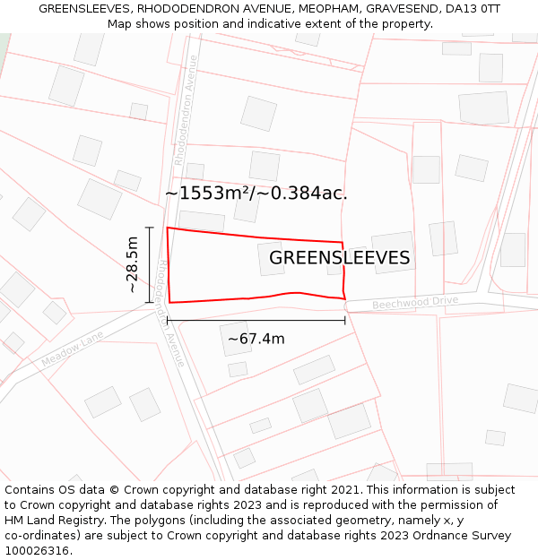 GREENSLEEVES, RHODODENDRON AVENUE, MEOPHAM, GRAVESEND, DA13 0TT: Plot and title map