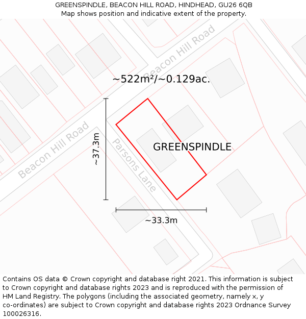 GREENSPINDLE, BEACON HILL ROAD, HINDHEAD, GU26 6QB: Plot and title map