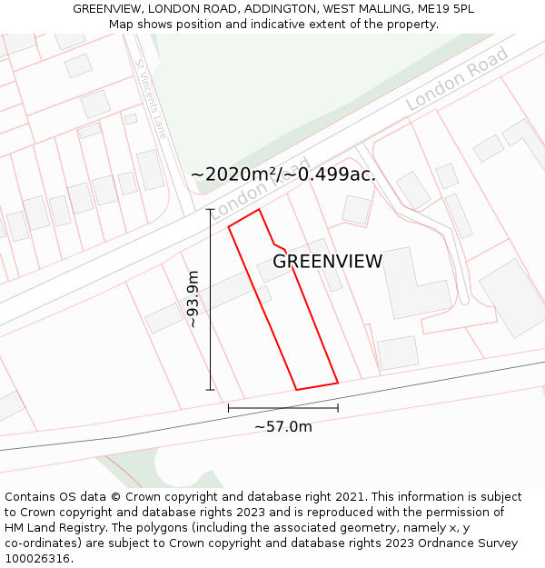 GREENVIEW, LONDON ROAD, ADDINGTON, WEST MALLING, ME19 5PL: Plot and title map