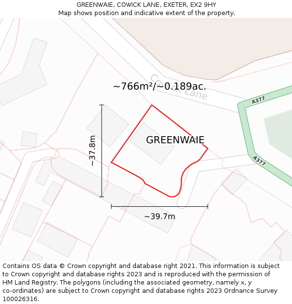 GREENWAIE, COWICK LANE, EXETER, EX2 9HY: Plot and title map