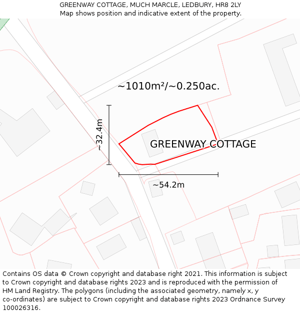 GREENWAY COTTAGE, MUCH MARCLE, LEDBURY, HR8 2LY: Plot and title map