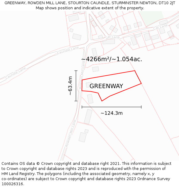 GREENWAY, ROWDEN MILL LANE, STOURTON CAUNDLE, STURMINSTER NEWTON, DT10 2JT: Plot and title map