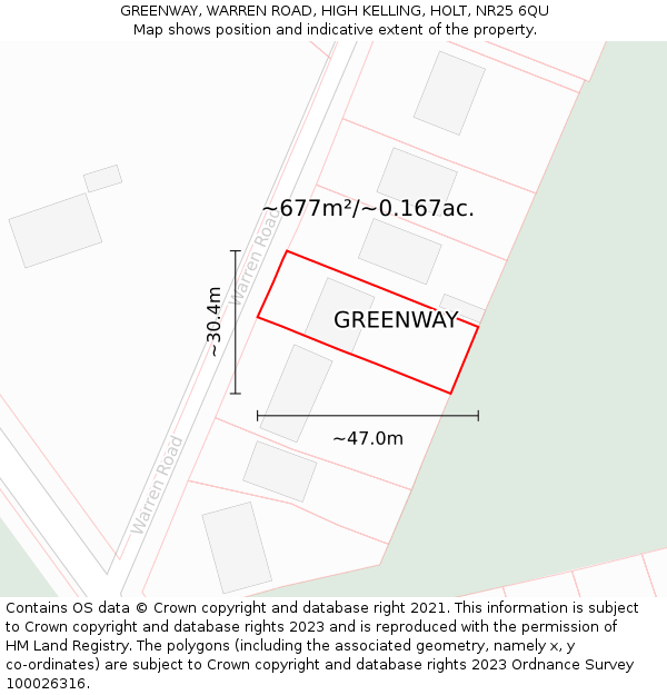 GREENWAY, WARREN ROAD, HIGH KELLING, HOLT, NR25 6QU: Plot and title map