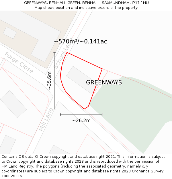 GREENWAYS, BENHALL GREEN, BENHALL, SAXMUNDHAM, IP17 1HU: Plot and title map