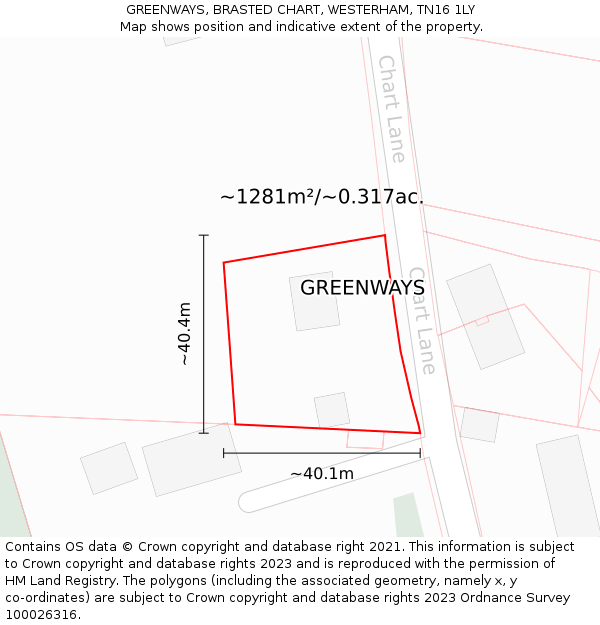 GREENWAYS, BRASTED CHART, WESTERHAM, TN16 1LY: Plot and title map
