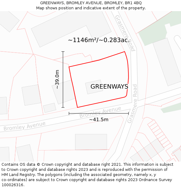 GREENWAYS, BROMLEY AVENUE, BROMLEY, BR1 4BQ: Plot and title map