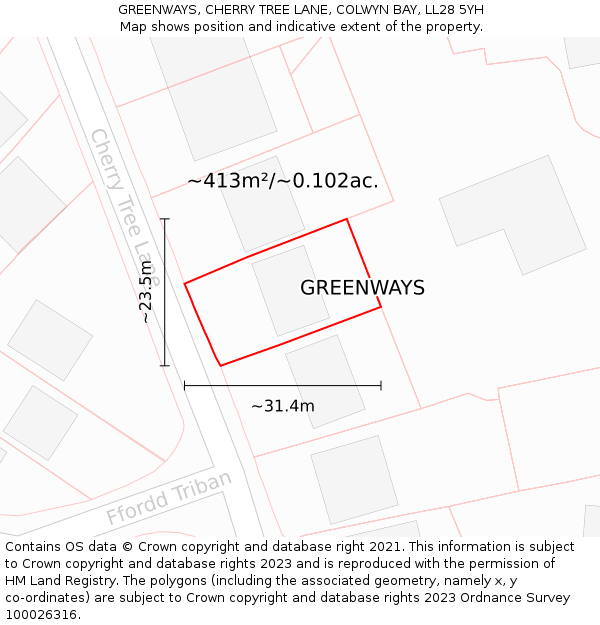GREENWAYS, CHERRY TREE LANE, COLWYN BAY, LL28 5YH: Plot and title map