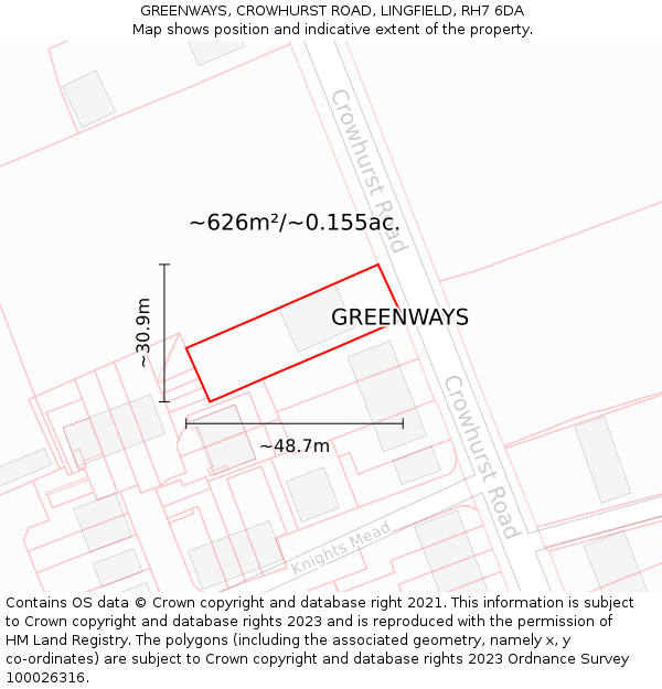 GREENWAYS, CROWHURST ROAD, LINGFIELD, RH7 6DA: Plot and title map