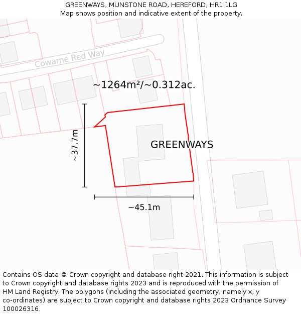 GREENWAYS, MUNSTONE ROAD, HEREFORD, HR1 1LG: Plot and title map