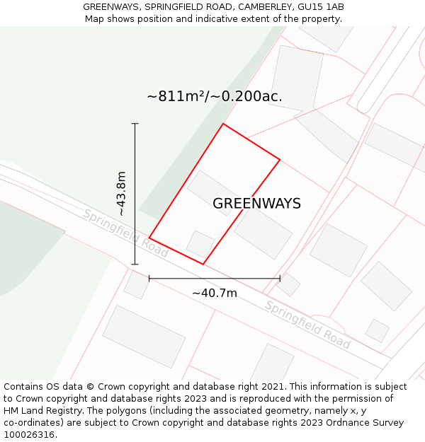 GREENWAYS, SPRINGFIELD ROAD, CAMBERLEY, GU15 1AB: Plot and title map