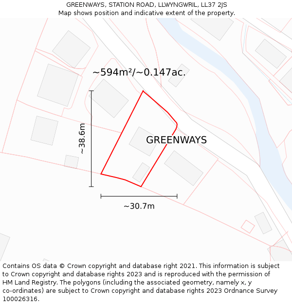 GREENWAYS, STATION ROAD, LLWYNGWRIL, LL37 2JS: Plot and title map