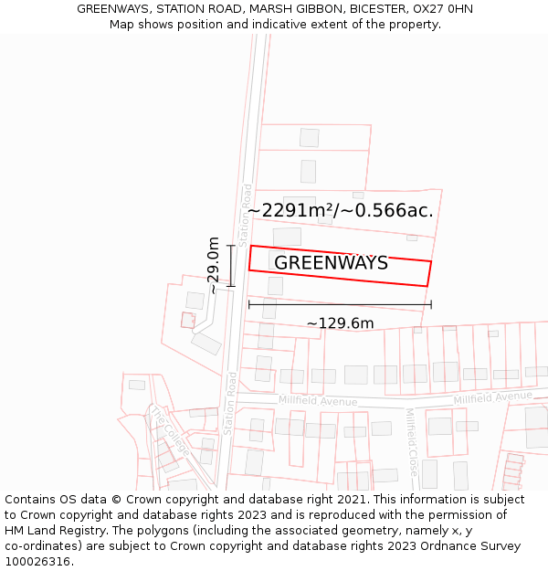 GREENWAYS, STATION ROAD, MARSH GIBBON, BICESTER, OX27 0HN: Plot and title map