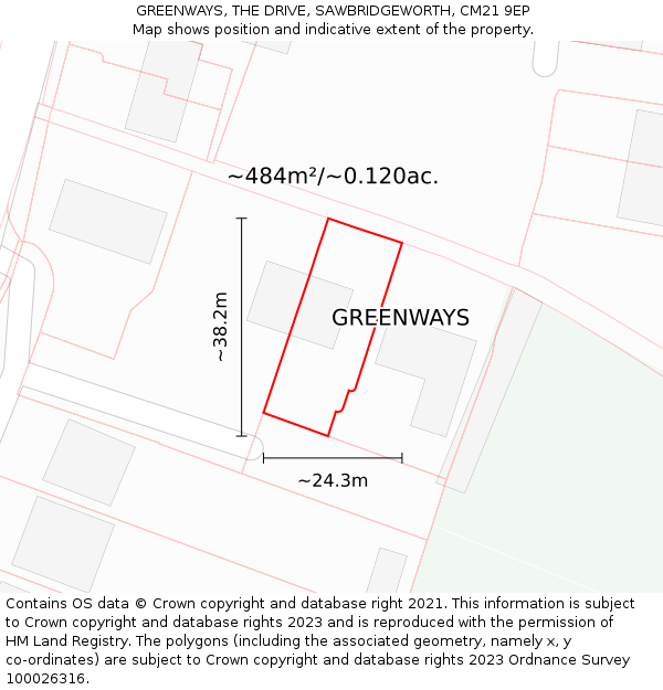 GREENWAYS, THE DRIVE, SAWBRIDGEWORTH, CM21 9EP: Plot and title map