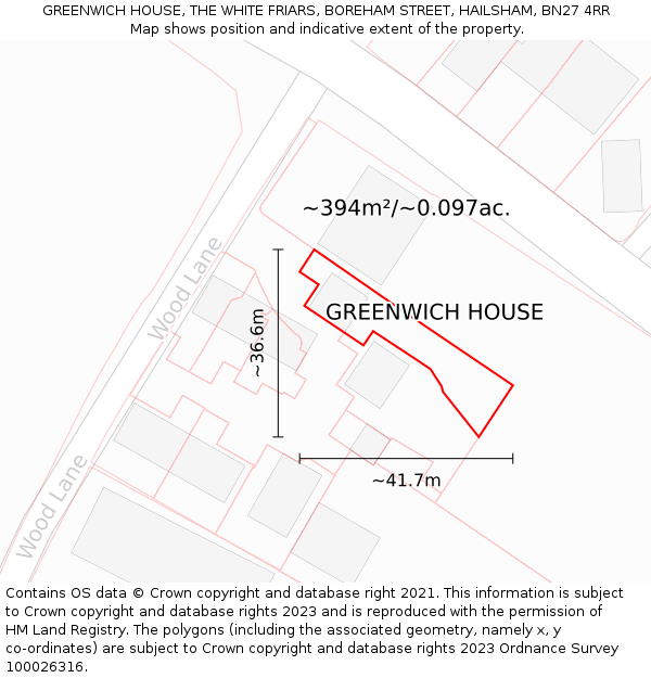GREENWICH HOUSE, THE WHITE FRIARS, BOREHAM STREET, HAILSHAM, BN27 4RR: Plot and title map