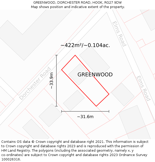 GREENWOOD, DORCHESTER ROAD, HOOK, RG27 9DW: Plot and title map