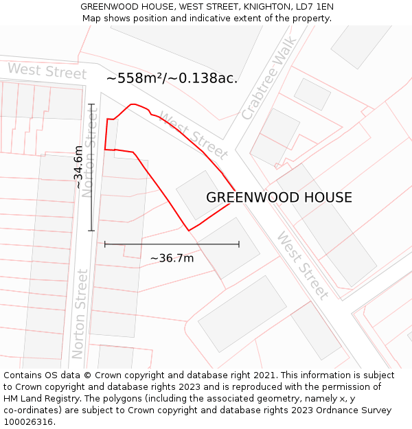 GREENWOOD HOUSE, WEST STREET, KNIGHTON, LD7 1EN: Plot and title map