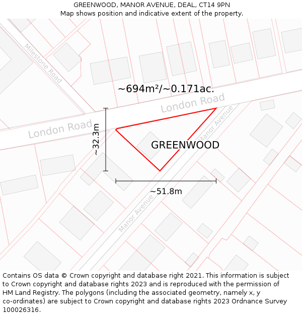 GREENWOOD, MANOR AVENUE, DEAL, CT14 9PN: Plot and title map