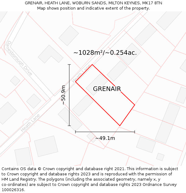 GRENAIR, HEATH LANE, WOBURN SANDS, MILTON KEYNES, MK17 8TN: Plot and title map