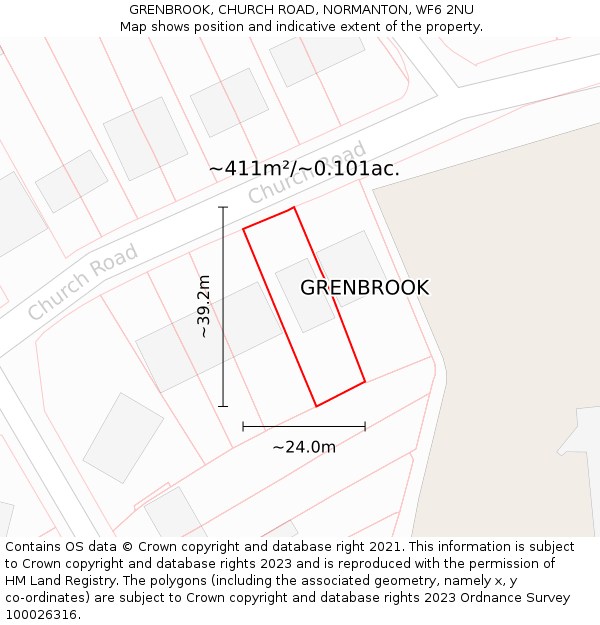 GRENBROOK, CHURCH ROAD, NORMANTON, WF6 2NU: Plot and title map