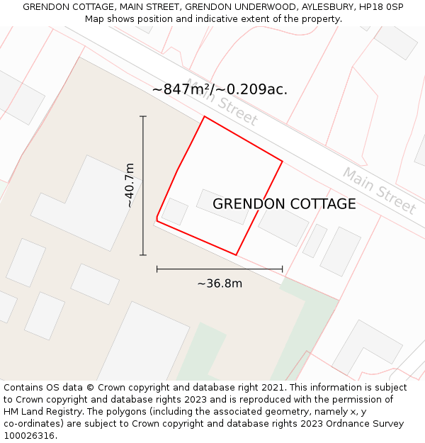 GRENDON COTTAGE, MAIN STREET, GRENDON UNDERWOOD, AYLESBURY, HP18 0SP: Plot and title map