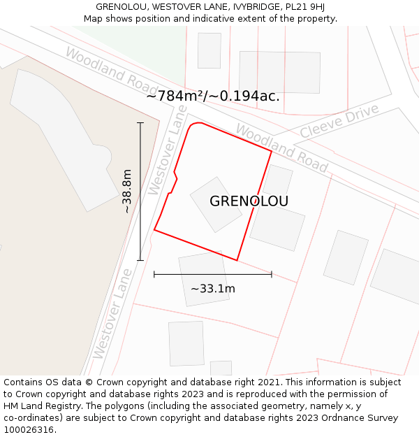 GRENOLOU, WESTOVER LANE, IVYBRIDGE, PL21 9HJ: Plot and title map