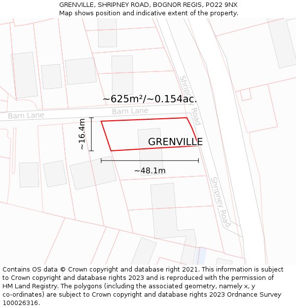 GRENVILLE, SHRIPNEY ROAD, BOGNOR REGIS, PO22 9NX: Plot and title map