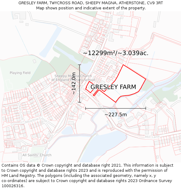 GRESLEY FARM, TWYCROSS ROAD, SHEEPY MAGNA, ATHERSTONE, CV9 3RT: Plot and title map