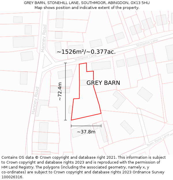 GREY BARN, STONEHILL LANE, SOUTHMOOR, ABINGDON, OX13 5HU: Plot and title map