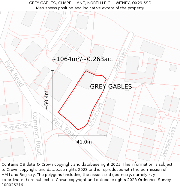 GREY GABLES, CHAPEL LANE, NORTH LEIGH, WITNEY, OX29 6SD: Plot and title map