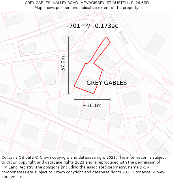 GREY GABLES, VALLEY ROAD, MEVAGISSEY, ST AUSTELL, PL26 6SB: Plot and title map