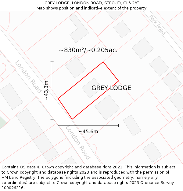 GREY LODGE, LONDON ROAD, STROUD, GL5 2AT: Plot and title map