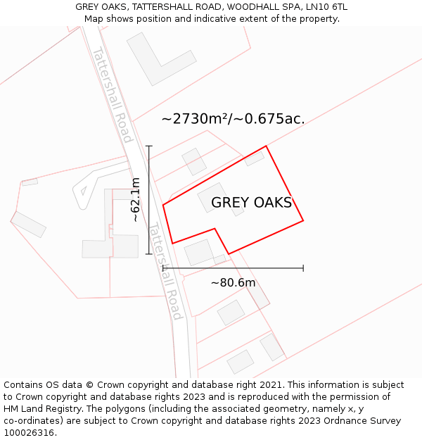 GREY OAKS, TATTERSHALL ROAD, WOODHALL SPA, LN10 6TL: Plot and title map