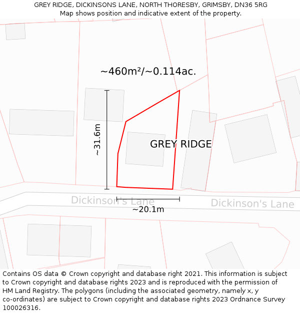 GREY RIDGE, DICKINSONS LANE, NORTH THORESBY, GRIMSBY, DN36 5RG: Plot and title map